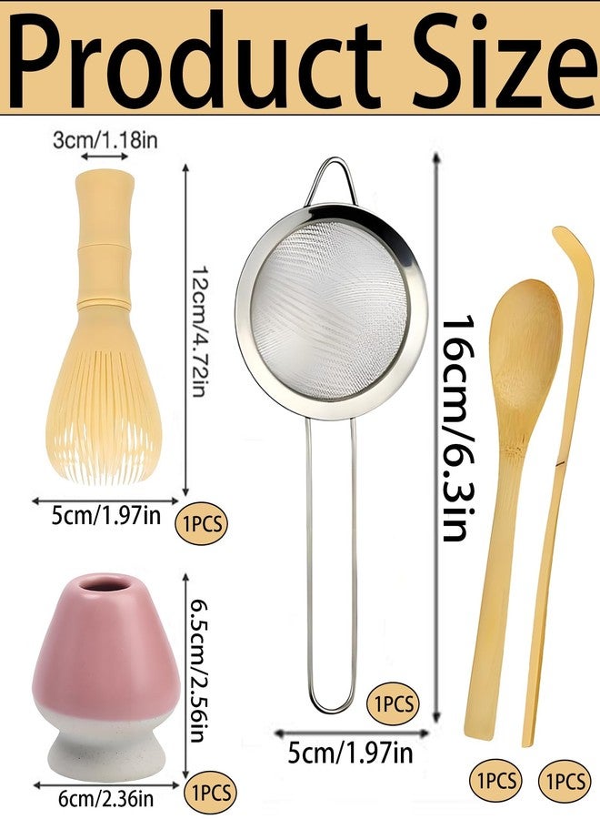 CartHome طقم شاي ماتشا وردي مكون من 5 قطع مع مضرب ماتشا، مناسب للمناسبات التقليدية، وحامل المضرب، وأدوات الشاي لعشاق الماتشا. - Image 2